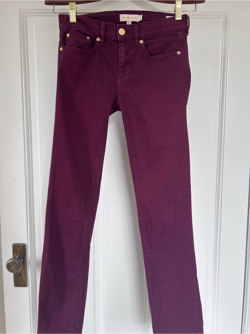 Tory Burch Super Skinny-Leg Jeans in Deep Plum